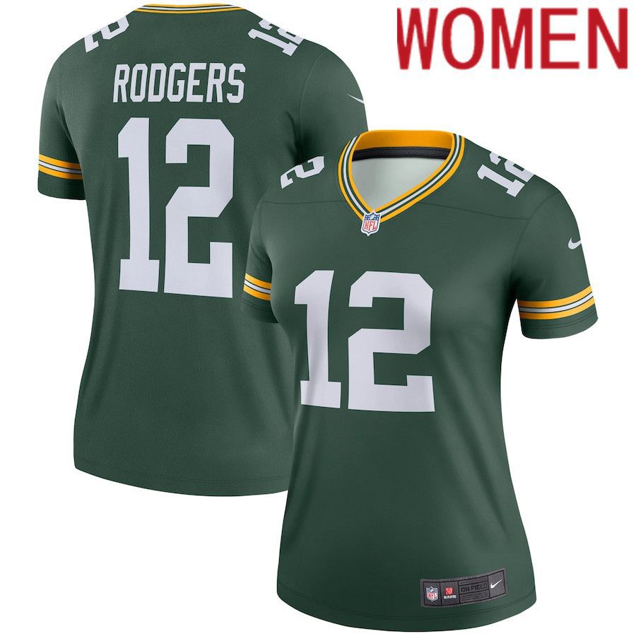 Women Green Bay Packers 12 Aaron Rodgers Nike Green Legend NFL Jersey